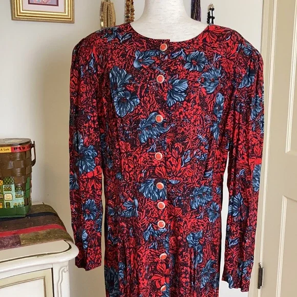 Vintage 80s Floral Button Front address 16W - Picture 7 of 13